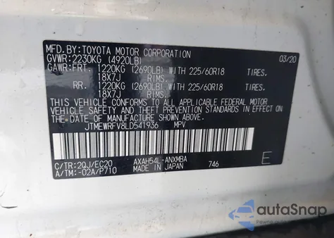 2020 Toyota Rav4 Hybrid Xse from USA, damaged, VIN JTMEWRFV8LD541936